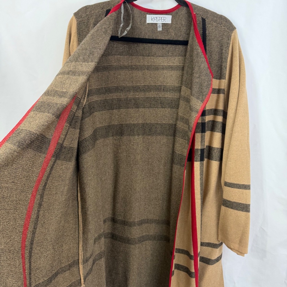 Kasper Women's Plus‎ Size 2X Camel Plaid Open Front Long Cardigan Sweater NWT - Picture 5 of 9